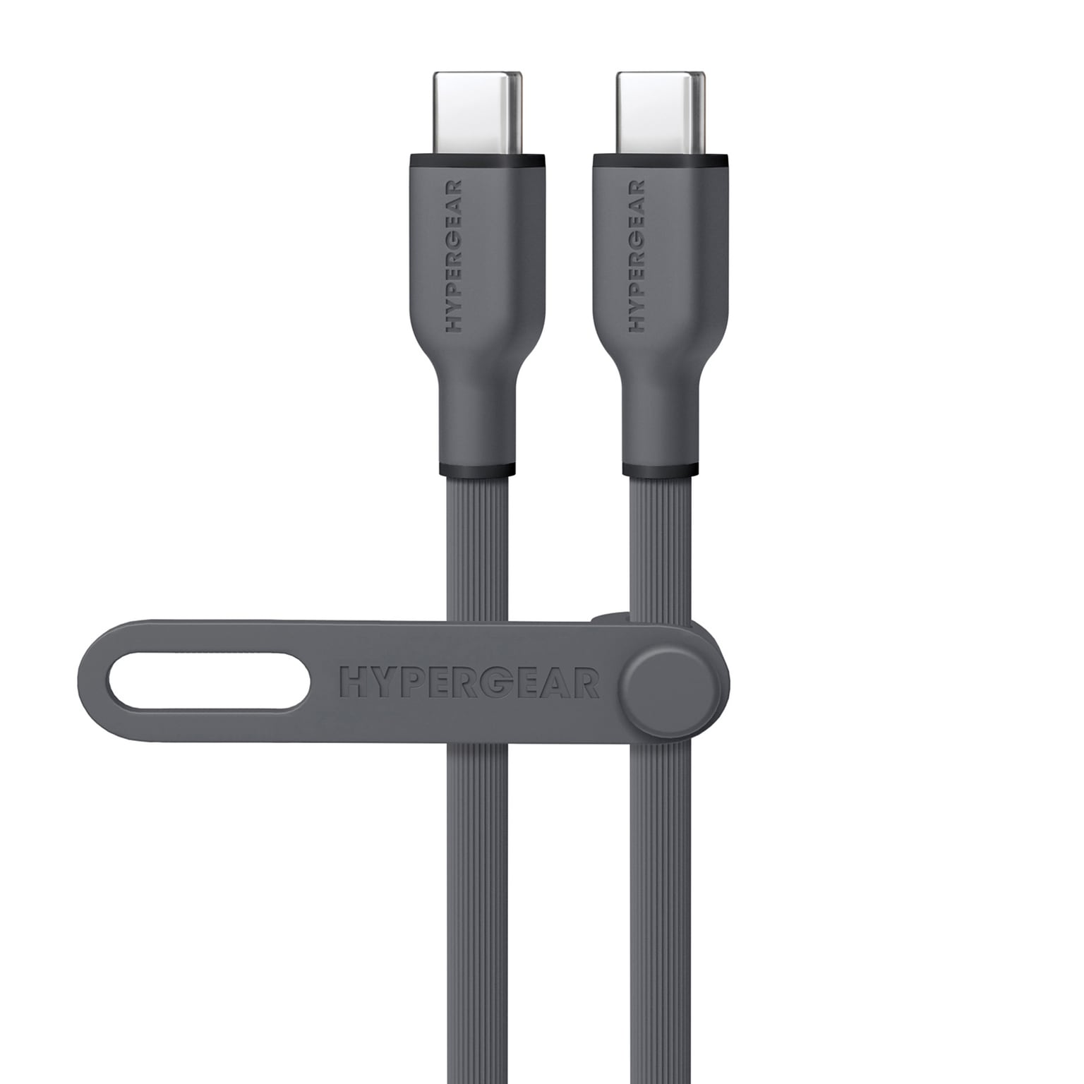 HyperGear Flexi Pro USB-C to USB-C Soft-Touch Silicone Fast Charge and Sync Cable, 10 ft., Gray (15994)