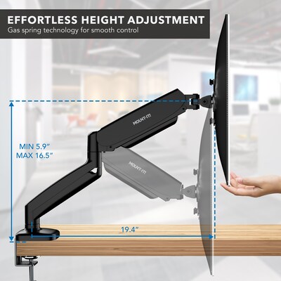 Mount-It! Adjustable Dual Monitor Desk Mount with Gas Spring Arms, Up to 32" Monitor, Black (MI-1882BLK)