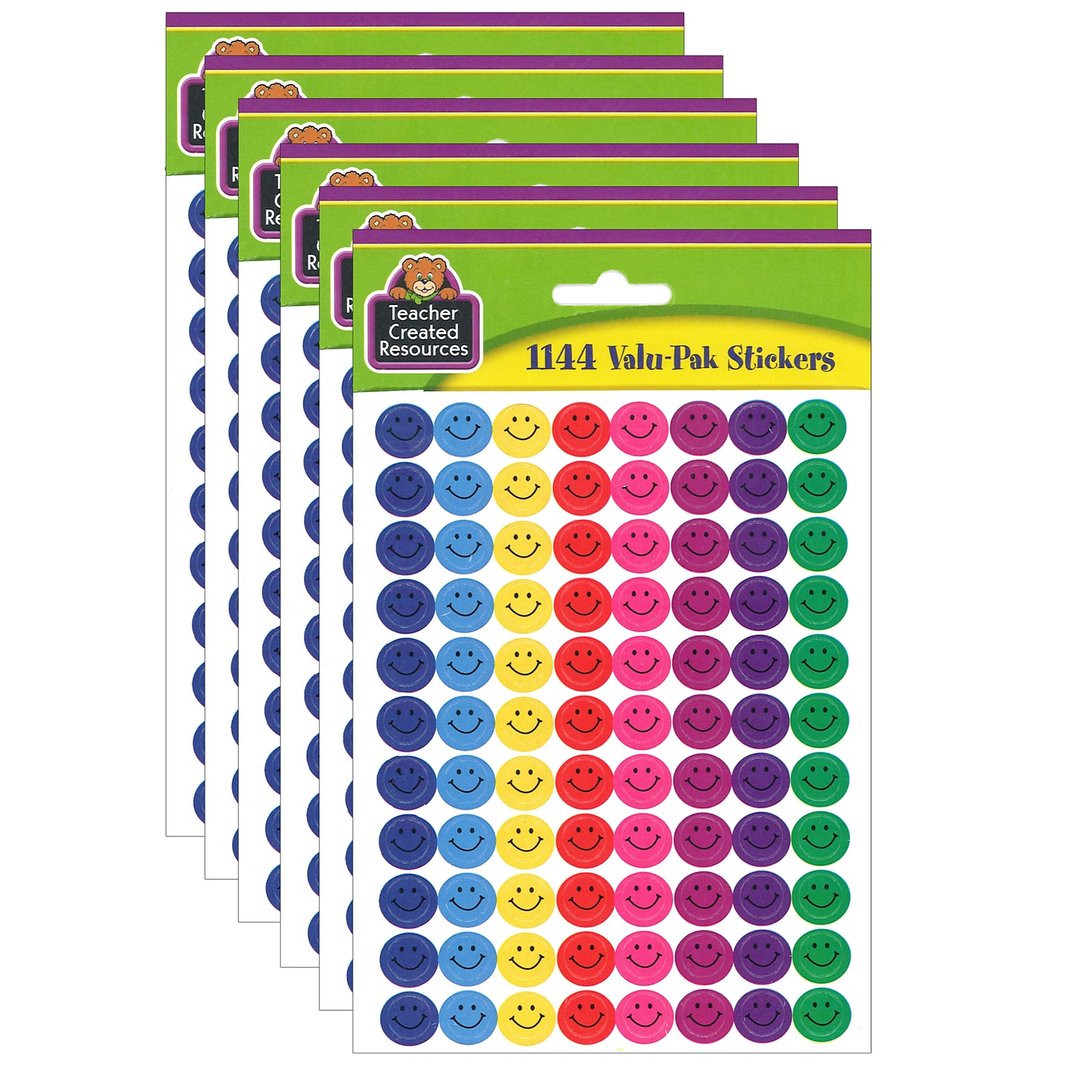 Teacher Created Resources® Mini Happy Face Stickers Valu-Pak, Multi Color, 1,144 Per Pack, 6 Packs (TCR6633-6)