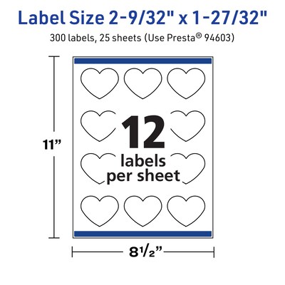 Avery TrueBlock Laser/Inkjet Decorative Edge Multipurpose Labels, 2-9/32" x 1-27/32", White, 300/Pack (94603)