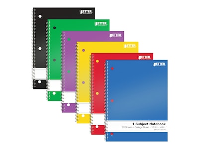 Better Office 1-Subject Notebooks, 8 x 10.5, College Ruled, 70 Sheets, 24/Pack (25724-24PK)