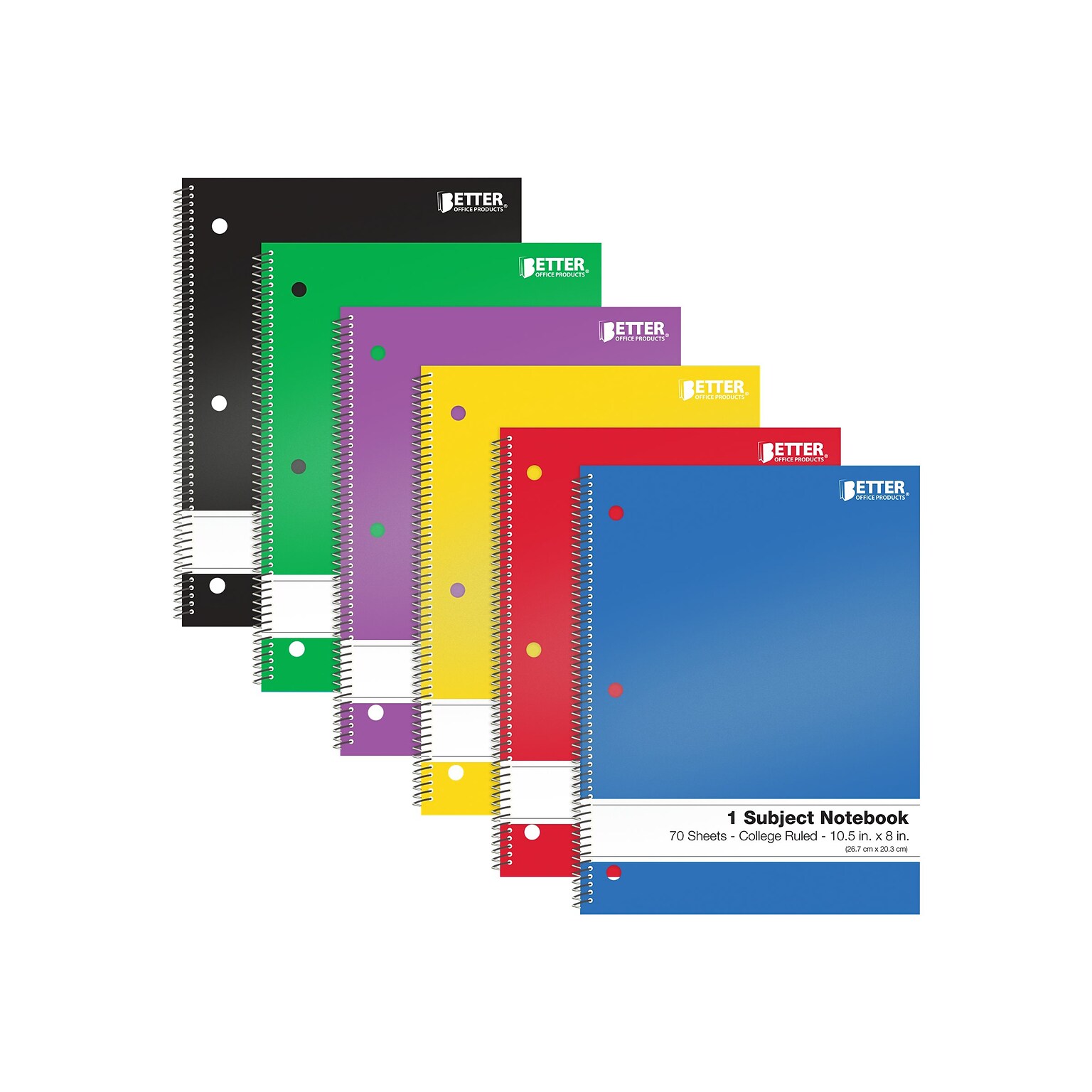 Better Office 1-Subject Notebooks, 8 x 10.5, College Ruled, 70 Sheets, 24/Pack (25724-24PK)