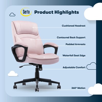 Serta Comfort Classic Ergonomic Velvet Fabric Swivel Executive Chair, Pink (CCHR10005C)