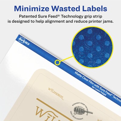 Avery Laser/Inkjet Rectangle Multipurpose Labels, 4" x 5", Clear, 50/Pack (94253)