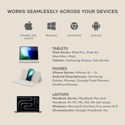 Satechi OntheGo Bluetooth 16" Folio Keyboard with Stand, Sand (ST-KOTGW-EN)