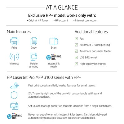 HP LaserJet Pro MFP 3101fdwe Wireless Black & White Printer with HP+ Smart Office Features, Fax, Bonus 3 Months Instant Ink