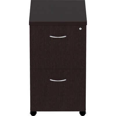 Lorell Essentials 2-Drawer Mobile Vertical File Cabinet, Letter/Legal Size, Lockable, 28.3H x 16W x 22D, Espresso/Silver