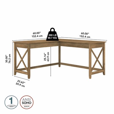 Bush Furniture Key West 60"W L Shaped Desk, Reclaimed Pine (KWD160RCP-03)