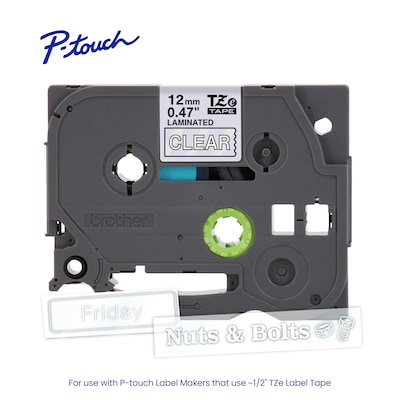 Brother P-touch TZe-135 Laminated Label Tape, 1/2" x 26.2', White on Clear