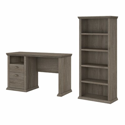 Bush Furniture Yorktown 50 Computer Desk with 5-Shelf Bookcase, Restored Gray (YRK010RTG)