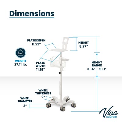 Viva Comfort Welch Allyn Connex Spot Monitor Adjustable Mobile Stand with Work Surface, White (ADI912-C-MP-02-MK)