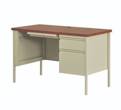 Alera 45W Single Pedestal Desk, Cherry/Putty (ALEHSD4524PC)