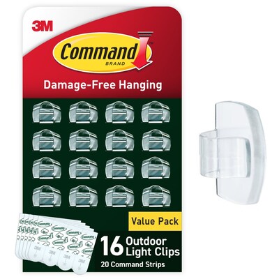 Command Small Cord & Light Clips, Clear, 16/Pack (17017CLR-AWES)