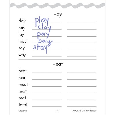 Teacher Created Resources My Own Books: My Word Families Book, Multicolored, 10/Pack (TCR2088763)
