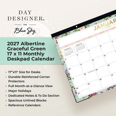 2027 Blue Sky Day Designer 17" x 11" Monthly Desk Calendar, Green (164061)