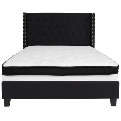 Flash Furniture Riverdale Tufted Upholstered Platform Bed in Black Fabric with Memory Foam Mattress, Full (HGBMF38)