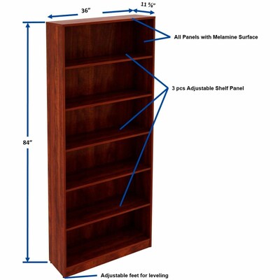 Lorell 84" 6-Shelf Bookcase with Adjustable-Shelves, Cherry Laminate (LLR99751)