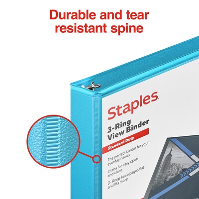 Staples® Standard 1" 3 Ring View Binder with D-Rings, Teal (58652)