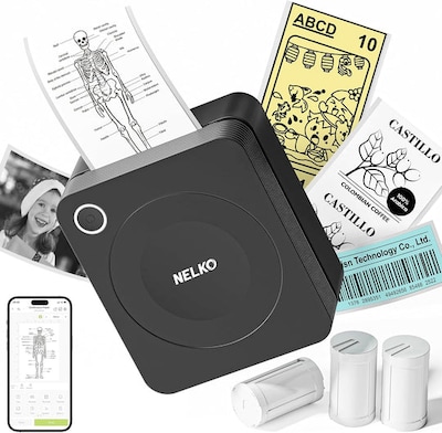 Nelko PM230 Portable Bluetooth Thermal Sticker Printer, Black (P230BK-5435W-2R)