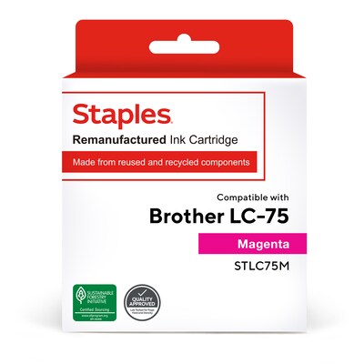 Staples Remanufactured Magenta High Yield Ink Cartridge Replacement for Brother LC75M (TRLC75M/STLC75M)