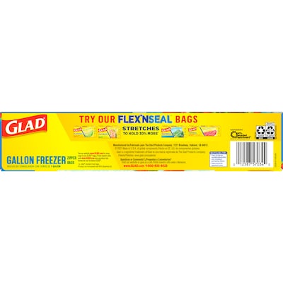Glad Zipper Freezer Storage Bags, Gallon, 15 Bags/Box (57034)