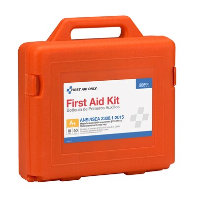 First Aid Only Weatherproof Hard Plastic First Aid Kit, ANSI A+/ANSI 2015, 50 People, 215 Pieces, Red (90699)