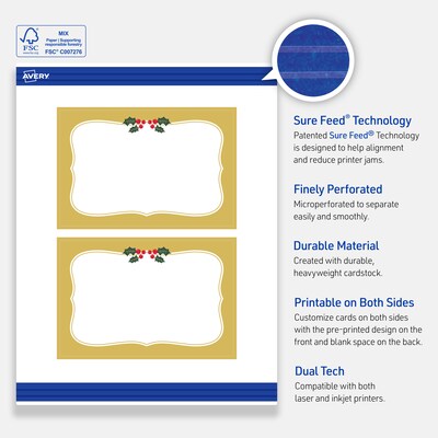 Avery Gold-Metallic Berries Matte Blank Card, White, 20/Pack (S00-FGX)