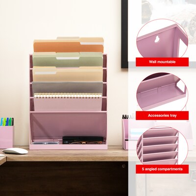 Staples 5-Pocket Plastic Mountable Wall File, Letter Size, Dusty Pink (ST63892)