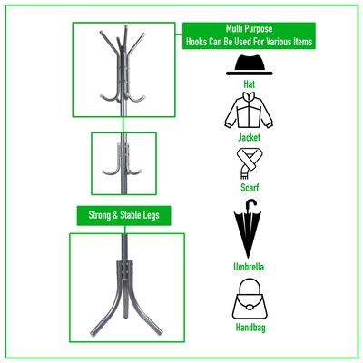 Mind Reader 68.32" x 17.5" Coat Stand, Silver, Metal (COATRACK11-SIL)