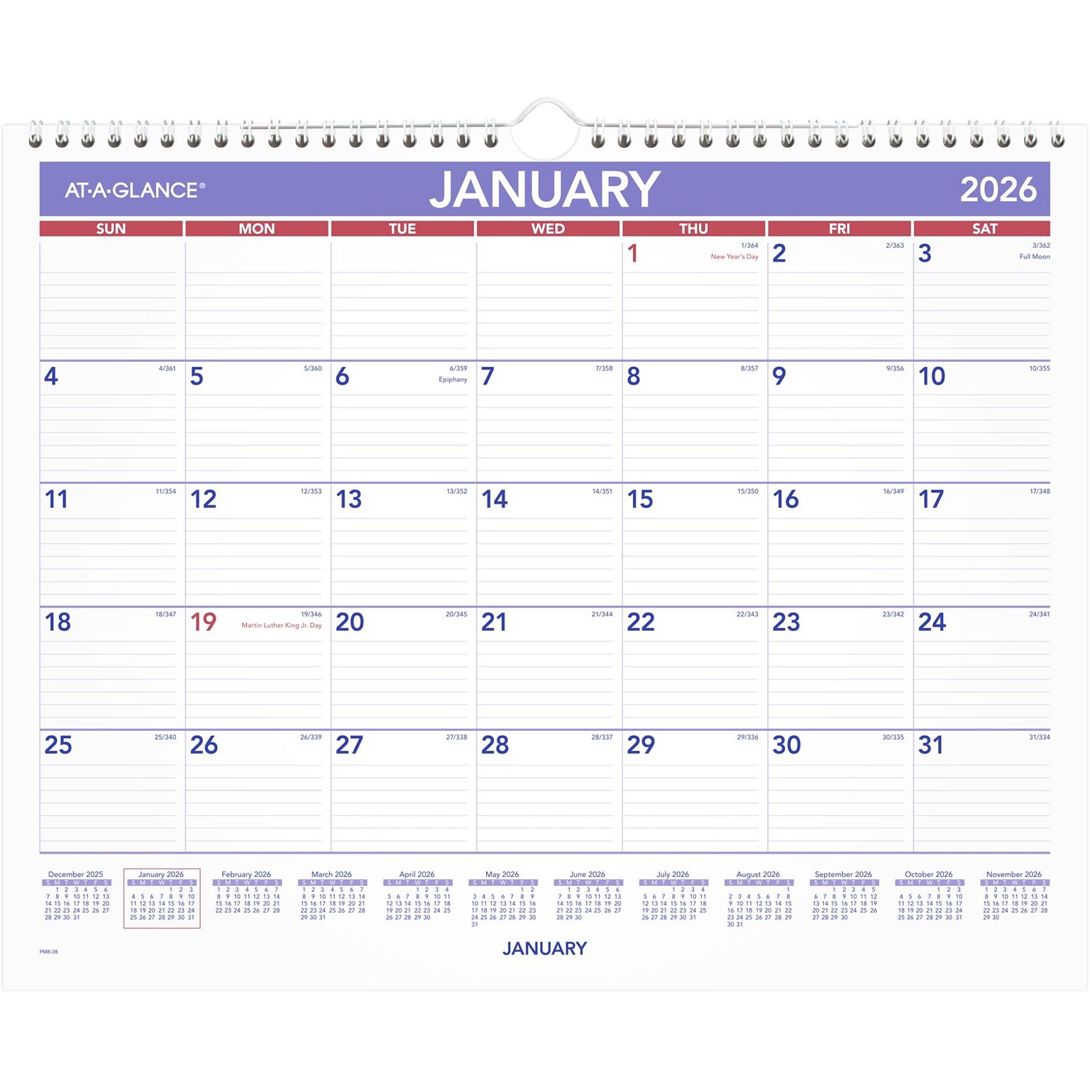 2026 AT-A-GLANCE 15 x 12 Monthly Wall Calendar, White/Purple (PM8-28-26)