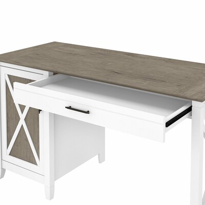 Bush Furniture Key West 54"W Computer Desk with Keyboard Tray and Storage, Shiplap Gray/Pure White (KWD154G2W-03)