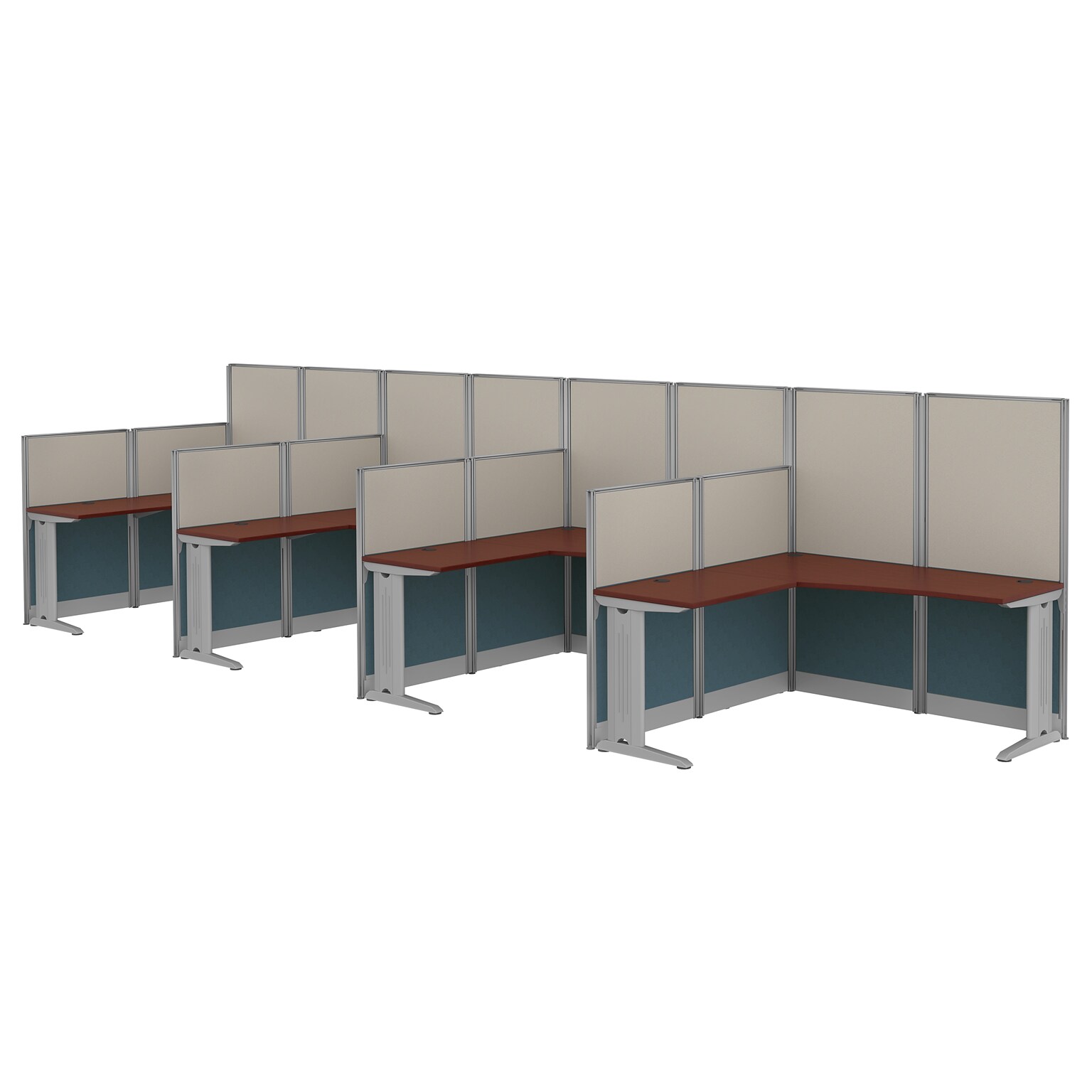 Regency Instant Office 63H x 258W 4 Person L-Shaped Cubicle Panel Workstation, Hansen Cherry (IO36494-03K-4P)