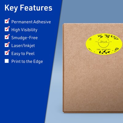 Avery Oval Laser/Inkjet Multipurpose Labels, 4.25 x 2.5, Neon Yellow (240/Box)