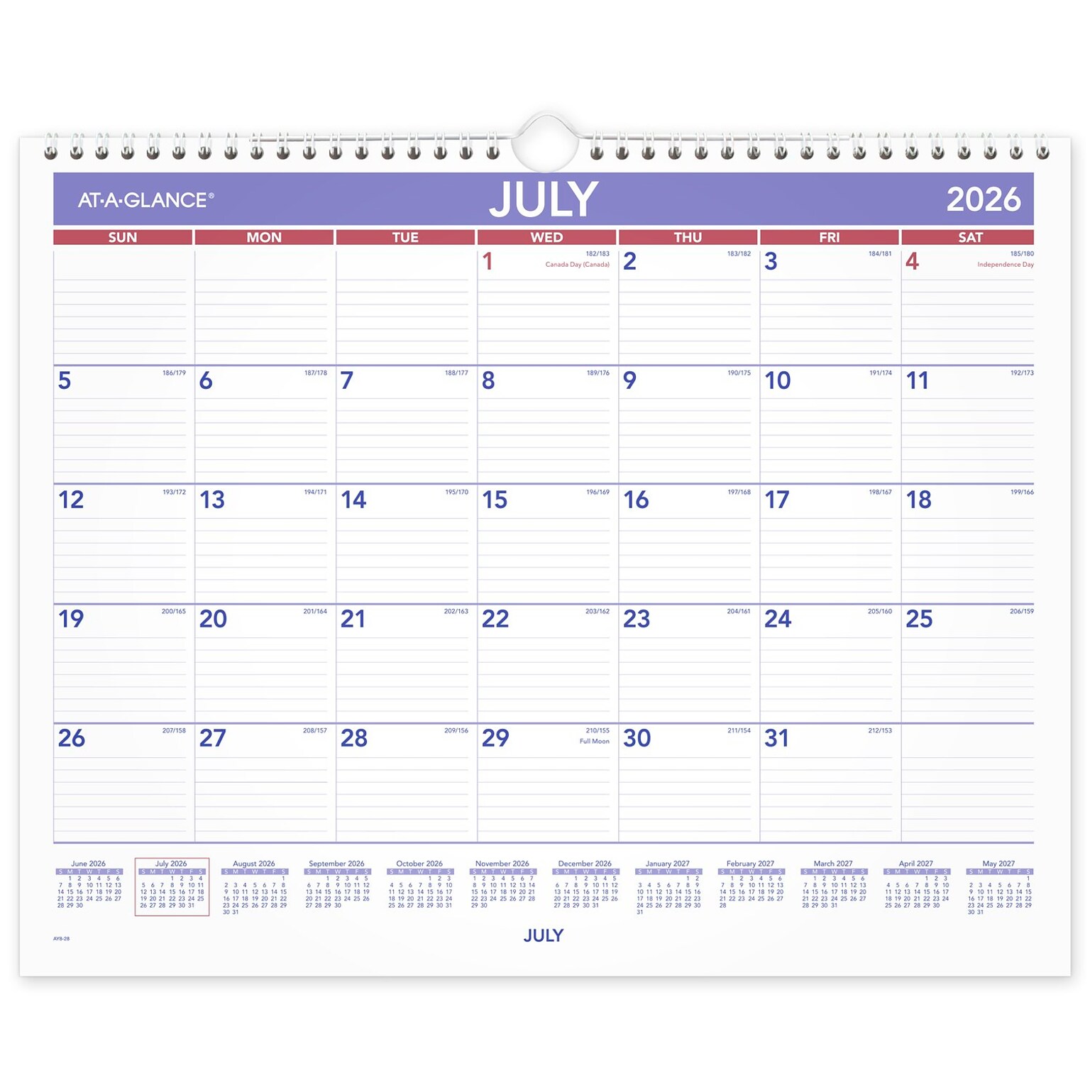 2026-2027 AT-A-GLANCE 15 x 12 Academic Monthly Wall Calendar, Purple/Red (AY8-28-27)