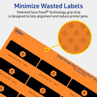 Avery Laser/Inkjet Multipurpose Rectangle Labels, 1-1/4" x 2-3/8", Bright Orange, 180/Pack (94227)