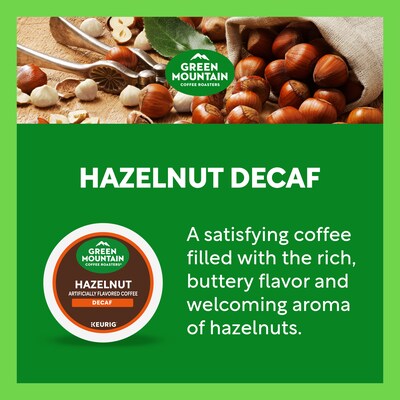 Green Mountain Hazelnut Decaf Coffee Keurig® K-Cup® Pods, Light Roast, 96/Carton (77923)