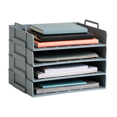 Mind Reader Plastic Side Loading Stackable Letter Tray, Letter Size, Gray, 4 Pieces (DANSTACK4-GRY)