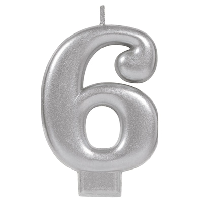Party City Number 6 Birthday Candle, Silver (AM170582)