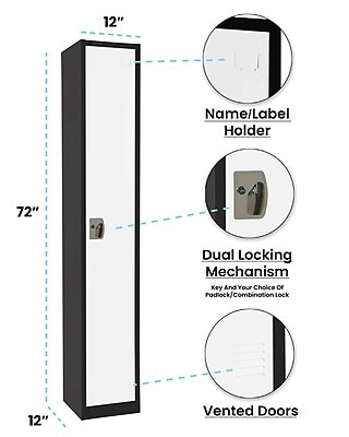 AdirOffice 72" Single Tier Black and White Storage Locker (ADI629-201-B-W)