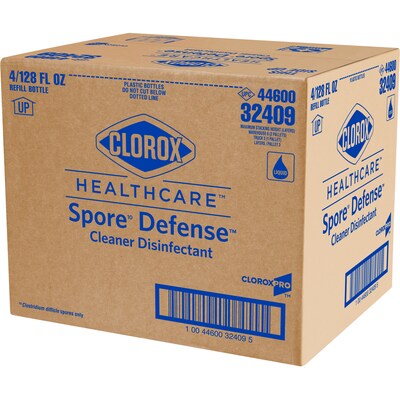 Clorox Healthcare Spore Defense Cleaner Disinfectant, Open System Refill Bottle, 128 Fl Oz, 4/Pack (32409)