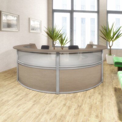 Regency Marque 142W Curved Plexi Four-Unit Reception Desk Workstation, Noble Oak (77314NO)