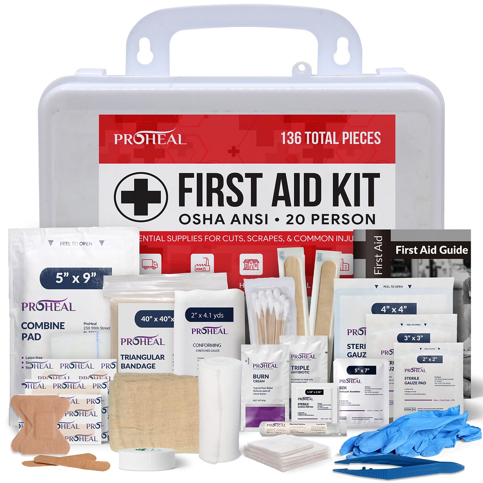 ProHeal OSHA Compliant First Aid Kit, ANSI Class A, Type III, Serves 20 People, 136 Pieces (PH-16622H)