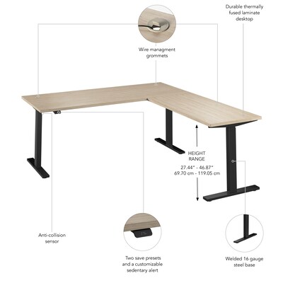 Bush Business Furniture Move 60 Series 72"W L Shaped Adjustable Standing Desk, Natural Elm (M6SL7278NEBK)