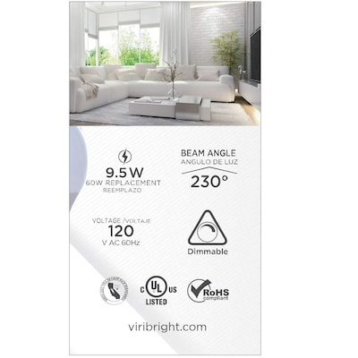 Viribright 9.5 Watts Daylight LED Household Bulb, 12/Box (640557-12)