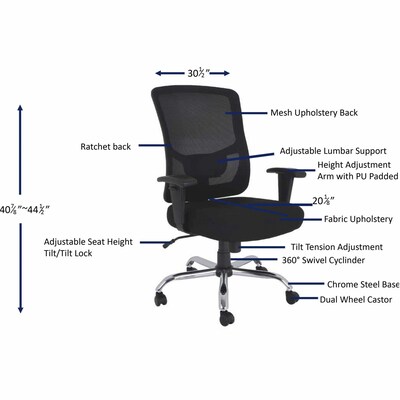 Lorell Ergonomic Fabric Managers Big & Tall Chair, 400 lb. Capacity, Black (LLR62625)