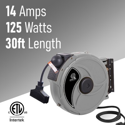 Hose Reel Pro 30 ft. Extension Cord Reel, 3-Outlet, 12 AWG, Gray (EC-GY-30)