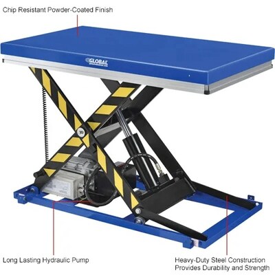 Global Industrial Power Scissor Lift Table, Hand & Foot Control, 72"W x 48"D, 4840 Lb. Capacity (989036)
