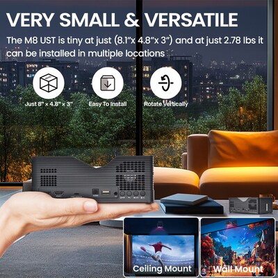 AAXA M8 UST Ultra Short Throw Portable DLP Laser Home Theater Projector, Black (MP-800-UST)