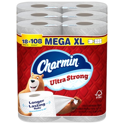 Charmin Ultra Strong Mega XL Toilet Paper, 2-Ply, White, 330 Sheets/Roll, 18 Rolls/Pack (04308)