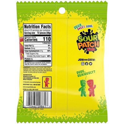 Sour Patch Kids Assorted Gummy Candy Candy 5 oz, 12/Carton (JAR1506225)